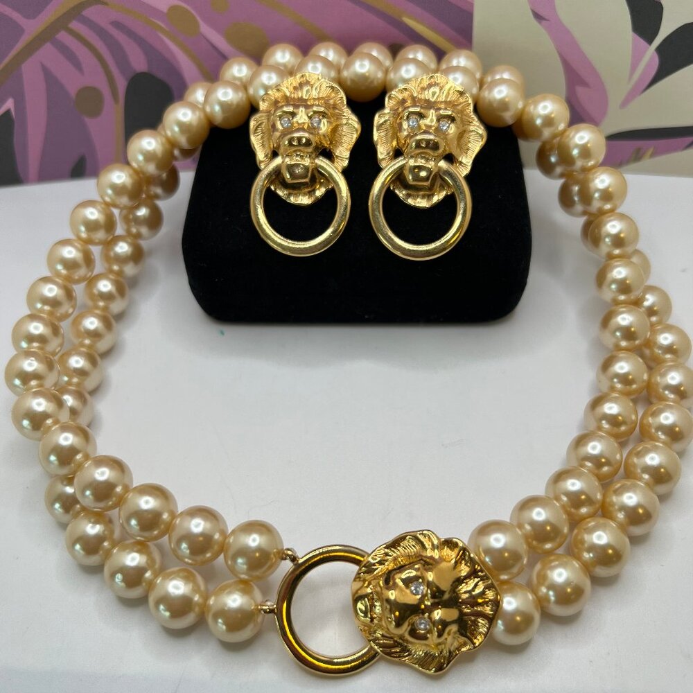 KJL for Avon Society Collection Lion Head Necklace & Earrings Set 1986
